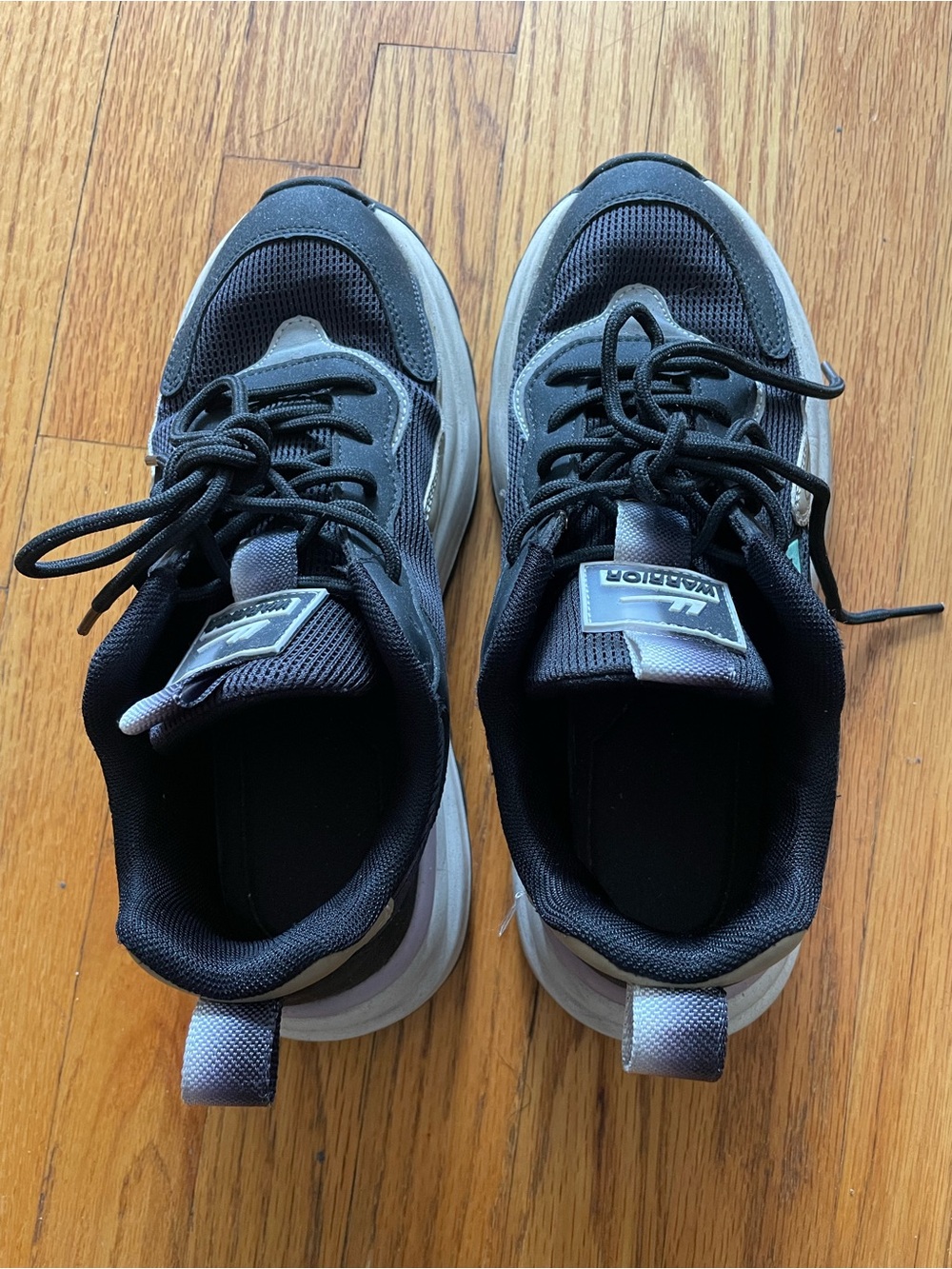 Worn Black and Gray Athletic Sneakers